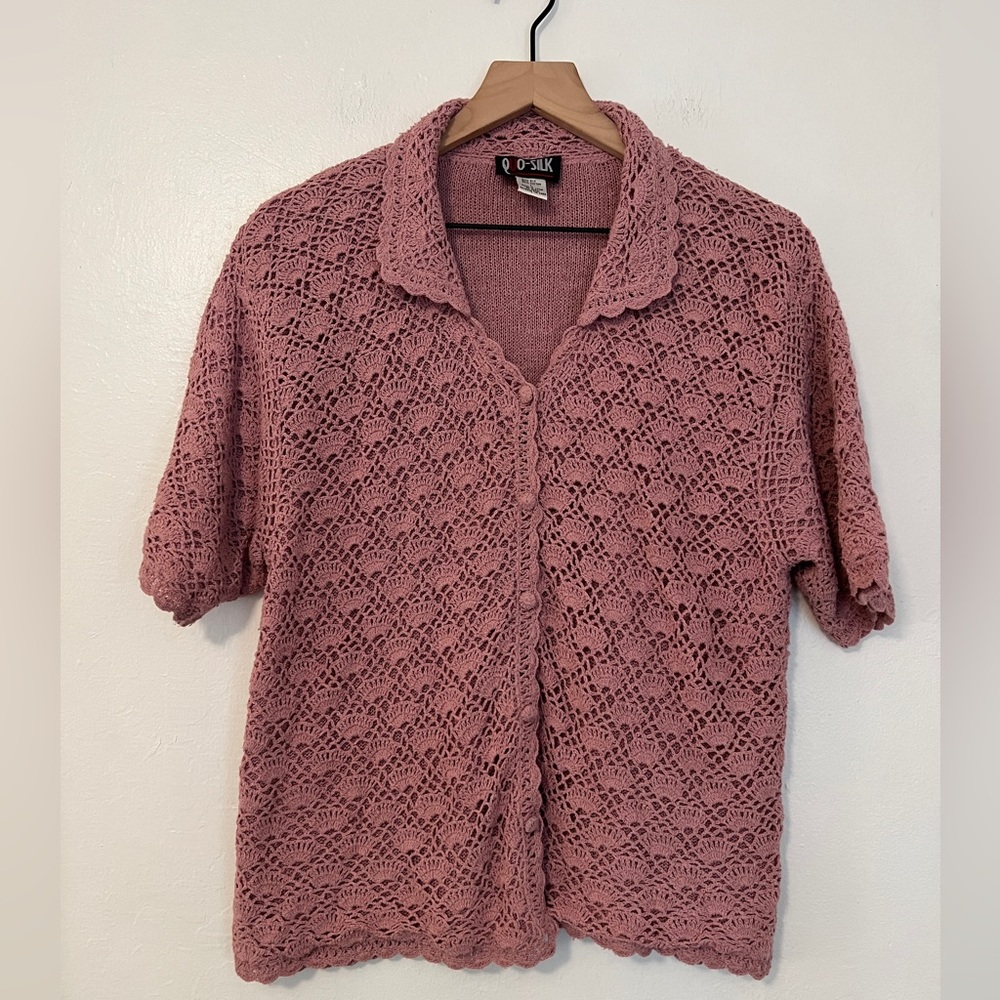 Grandmacore silk crochet top Large
